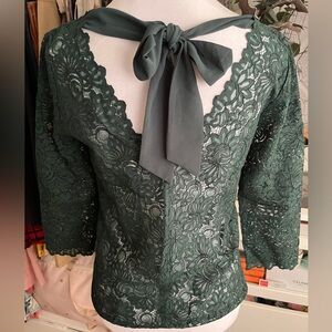 Sezane Emerald Green Lace V-Neck Blouse Dina Size 36